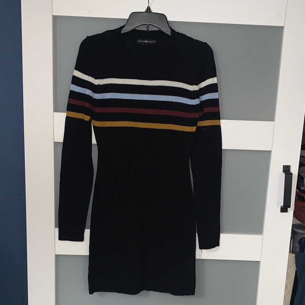 Derek Heart Black Striped Midi Dress